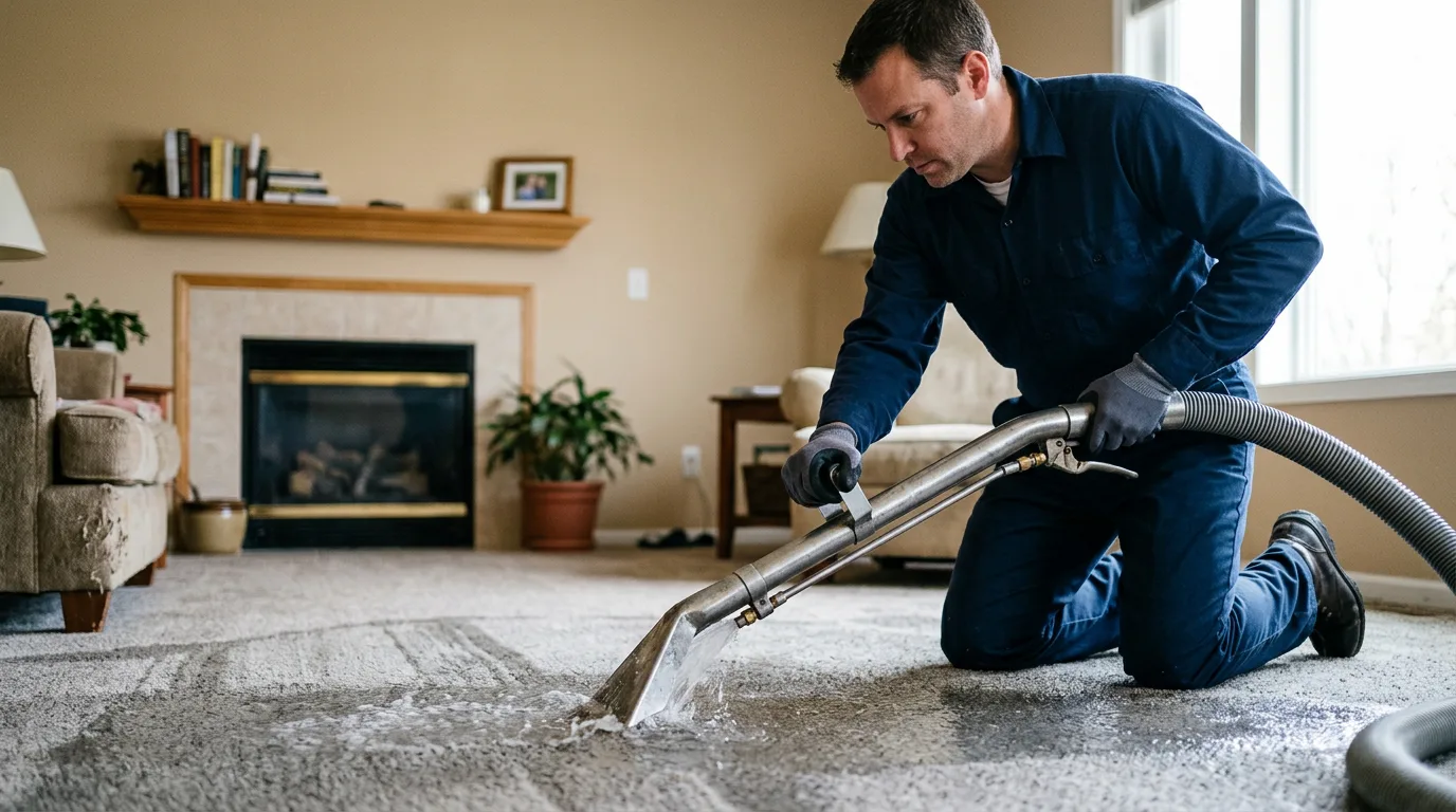 Water damage restoration technician working near Friendship, IN